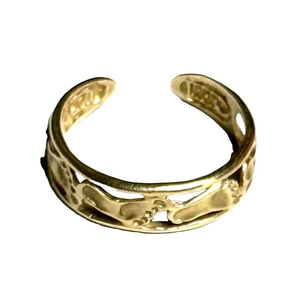 Signed JCM 14K Solid Gold Baby Footprint Cutout Toe / Midi Ring (1.00g) - Picture 10 of 12